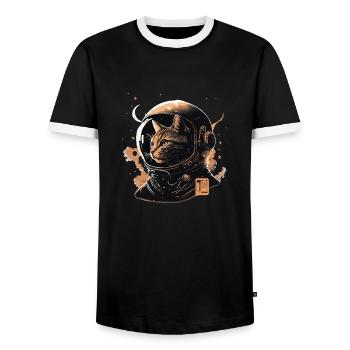 spacecat beige vector - Männer Kontrast-T-Shirt - Schwarz/Weiß - Vorne - AI Model Female 172 light (172cm) & AI Model Male 178 light (178cm)