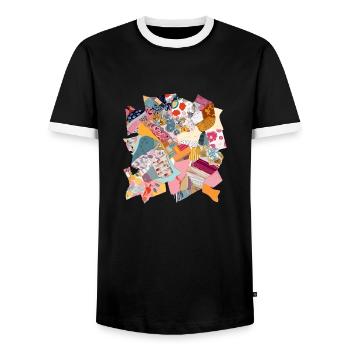 Patchwork de tissu n°2 - T-shirt contrasté Homme - noir/blanc - Devant - AI Model Female 172 light (172cm) & AI Model Male 178 light (178cm)