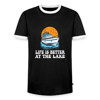 Life Is Better At The Lake Motorboat Owner - Men's Ringer Shirt - black/white - Front - AI Model Female 172 light (172cm) & AI Model Male 178 light (178cm)