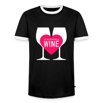 Partner in wine - Men's Ringer Shirt - black/white - Front - AI Model Female 172 light (172cm) & AI Model Male 178 light (178cm)