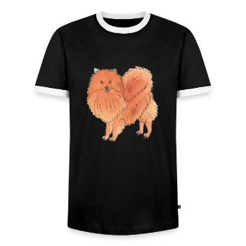 Pomeranian - Funny Dog - Men's Ringer Shirt - black/white - Front - AI Model Female 172 light (172cm) & AI Model Male 178 light (178cm)