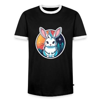 Bunny Christmas Illustration - Men's Ringer Shirt - black/white - Front - AI Model Female 172 light (172cm) & AI Model Male 178 light (178cm)