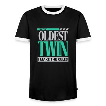 Ich bin der älteste Zwilling Ich mache die Regeln lustig Geschwister - Männer Kontrast-T-Shirt - Schwarz/Weiß - Vorne - AI Model Female 172 light (172cm) & AI Model Male 178 light (178cm)