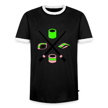 sushi - Men's Ringer Shirt - black/white - Front - AI Model Female 172 light (172cm) & AI Model Male 178 light (178cm)