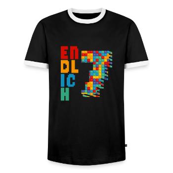 Finally 7 building blocks - Men's Ringer Shirt - black/white - Front - AI Model Female 172 light (172cm) & AI Model Male 178 light (178cm)