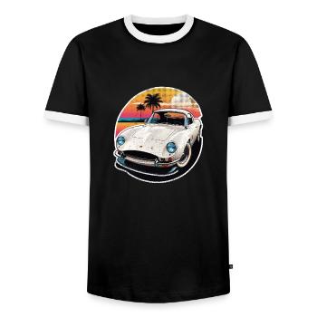 Oldtimer Sonnenuntergang - Männer Kontrast-T-Shirt - Schwarz/Weiß - Vorne - AI Model Female 172 light (172cm) & AI Model Male 178 light (178cm)