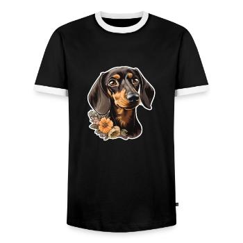 Dachshund Dachshund Head - Men's Ringer Shirt - black/white - Front - AI Model Female 172 light (172cm) & AI Model Male 178 light (178cm)
