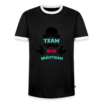 Team Groom - Men's Ringer Shirt - black/white - Front - AI Model Female 172 light (172cm) & AI Model Male 178 light (178cm)