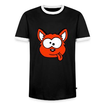 chien renard drôle grimace plisser la langue - T-shirt contrasté Homme - noir/blanc - Devant - AI Model Female 172 light (172cm) & AI Model Male 178 light (178cm)