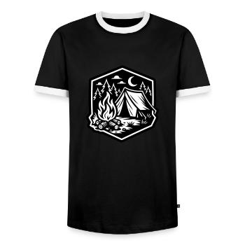 Tente de camping extérieure - T-shirt contrasté Homme - noir/blanc - Devant - AI Model Female 172 light (172cm) & AI Model Male 178 light (178cm)