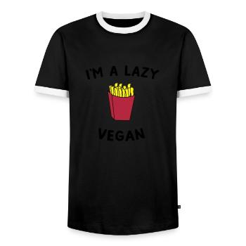 I'm A Lazy Vegan - Men's Ringer Shirt - black/white - Front - AI Model Female 172 light (172cm) & AI Model Male 178 light (178cm)