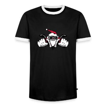Santa Claus on Motorcycle - Men's Ringer Shirt - black/white - Front - AI Model Female 172 light (172cm) & AI Model Male 178 light (178cm)