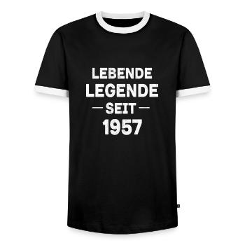 Lebende Legende seit 1957 - Männer Kontrast-T-Shirt - Schwarz/Weiß - Vorne - AI Model Female 172 light (172cm) & AI Model Male 178 light (178cm)