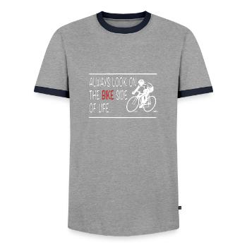 Pour les professionnels de la course: le côté du vélo! - T-shirt contrasté Homme - gris/marine  - Devant - AI Model Female 172 light (172cm) & AI Model Male 178 light (178cm)