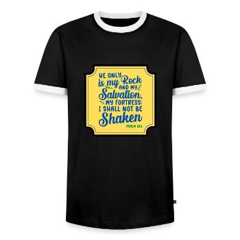 Er ist nur mein Fels und mein Erlösungsbibelvers - Männer Kontrast-T-Shirt - Schwarz/Weiß - Vorne - AI Model Female 172 light (172cm) & AI Model Male 178 light (178cm)