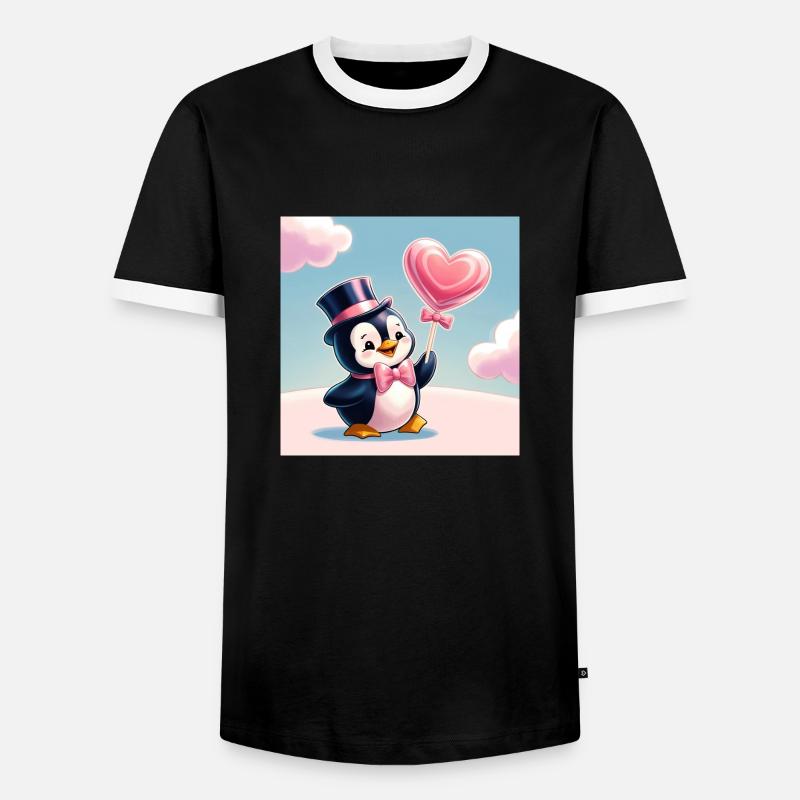 Pinguin mit Herz - Männer Kontrast-T-Shirt - Schwarz/Weiß