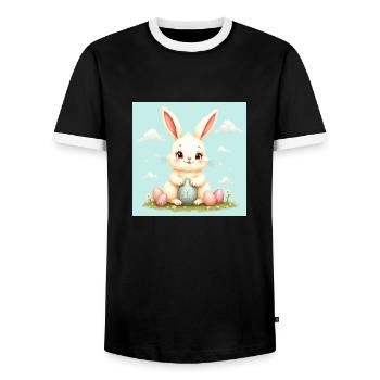 Ostern und süßer Hase – glücklich für das Fest! - Männer Kontrast-T-Shirt - Schwarz/Weiß - Vorne - AI Model Female 172 light (172cm) & AI Model Male 178 light (178cm)