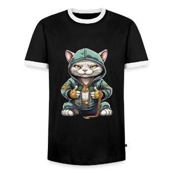 Cute Hip Hop Cat - Men's Ringer Shirt - black/white - Front - AI Model Female 172 light (172cm) & AI Model Male 178 light (178cm)