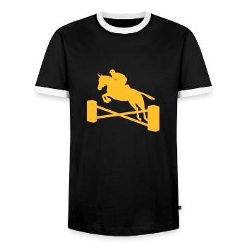 show jumping - Men's Ringer Shirt - black/white - Front - AI Model Female 172 light (172cm) & AI Model Male 178 light (178cm)