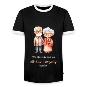 Do you want to grow old and wrinkled with me? - Men's Ringer Shirt - black/white - Front - AI Model Female 172 light (172cm) & AI Model Male 178 light (178cm)