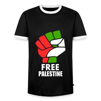 Free palestine - Men's Ringer Shirt - black/white - Front - AI Model Female 172 light (172cm) & AI Model Male 178 light (178cm)