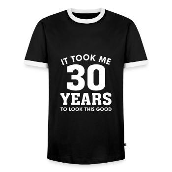 Il m’a fallu 30 ans pour être aussi beau - T-shirt contrasté Homme - noir/blanc - Devant - AI Model Female 172 light (172cm) & AI Model Male 178 light (178cm)