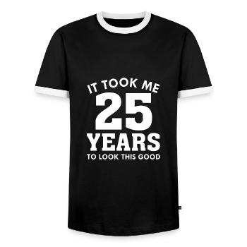 Ich brauchte 25 Jahre, um so gut auszusehen - Männer Kontrast-T-Shirt - Schwarz/Weiß - Vorne - AI Model Female 172 light (172cm) & AI Model Male 178 light (178cm)