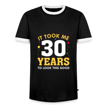 Il m’a fallu 30 ans pour être aussi beau - T-shirt contrasté Homme - noir/blanc - Devant - AI Model Female 172 light (172cm) & AI Model Male 178 light (178cm)