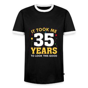 Il m’a fallu 35 ans pour être aussi belle - T-shirt contrasté Homme - noir/blanc - Devant - AI Model Female 172 light (172cm) & AI Model Male 178 light (178cm)