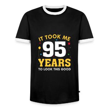 It Took Me 95 Years To Look This Good - Men's Ringer Shirt - black/white - Front - AI Model Female 172 light (172cm) & AI Model Male 178 light (178cm)