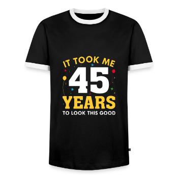 Il m’a fallu 45 ans pour être aussi belle - T-shirt contrasté Homme - noir/blanc - Devant - AI Model Female 172 light (172cm) & AI Model Male 178 light (178cm)