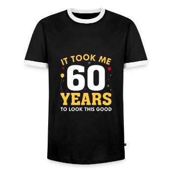Ich brauchte 60 Jahre, um so gut auszusehen - Männer Kontrast-T-Shirt - Schwarz/Weiß - Vorne - AI Model Female 172 light (172cm) & AI Model Male 178 light (178cm)
