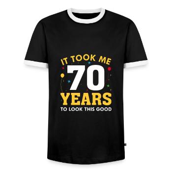 Il m’a fallu 70 ans pour être aussi beau - T-shirt contrasté Homme - noir/blanc - Devant - AI Model Female 172 light (172cm) & AI Model Male 178 light (178cm)