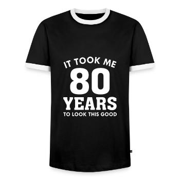 Ich brauchte 80 Jahre, um so gut auszusehen - Männer Kontrast-T-Shirt - Schwarz/Weiß - Vorne - AI Model Female 172 light (172cm) & AI Model Male 178 light (178cm)