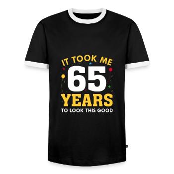 Il m’a fallu 65 ans pour avoir l’air aussi beau - T-shirt contrasté Homme - noir/blanc - Devant - AI Model Female 172 light (172cm) & AI Model Male 178 light (178cm)