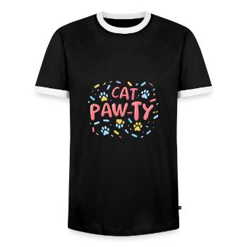 Cat Pawty - Cat Party Design with Cat Paws - Men's Ringer Shirt - black/white - Front - AI Model Female 172 light (172cm) & AI Model Male 178 light (178cm)