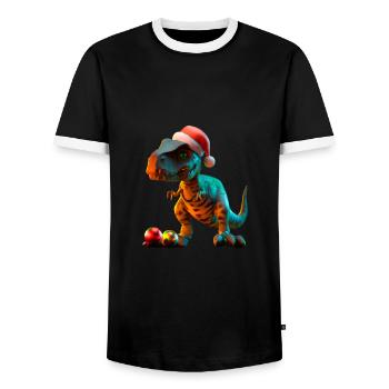 Xmas Trex Dino Weihnachten T-Rex - Männer Kontrast-T-Shirt - Schwarz/Weiß - Vorne - AI Model Female 172 light (172cm) & AI Model Male 178 light (178cm)
