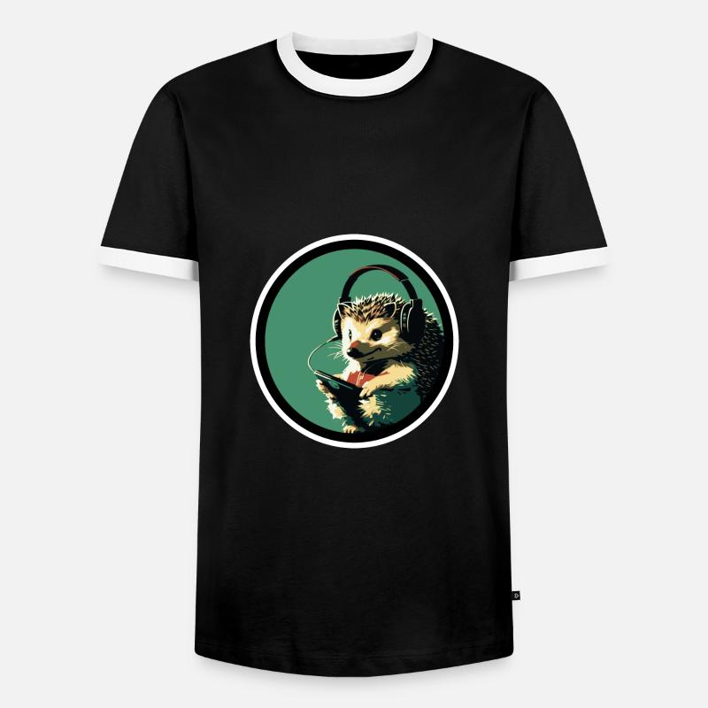 Igel mit Kopfhörer - Männer Kontrast-T-Shirt - Schwarz/Weiß