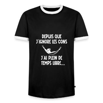 depuis que j'ignore les cons - T-shirt contrasté Homme - noir/blanc - Devant - AI Model Female 172 light (172cm) & AI Model Male 178 light (178cm)