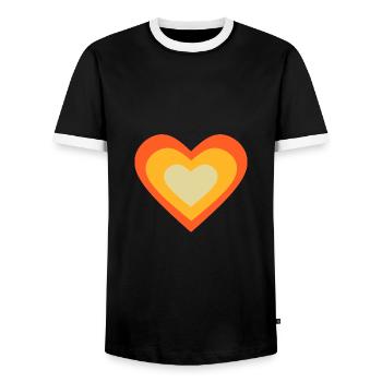 orange heart orange heart pattern retro 70s - Men's Ringer Shirt - black/white - Front - AI Model Female 172 light (172cm) & AI Model Male 178 light (178cm)