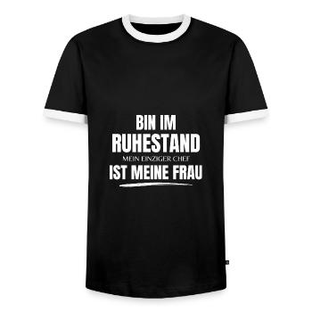 Bin im Ruhestand Rente Lustig Ehefrau - Männer Kontrast-T-Shirt - Schwarz/Weiß - Vorne - AI Model Female 172 light (172cm) & AI Model Male 178 light (178cm)