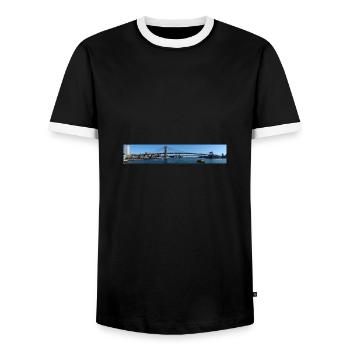 Brücke über ruhiges Wasser - Men's Ringer Shirt - black/white - Front - AI Model Female 172 light (172cm) & AI Model Male 178 light (178cm)