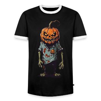 Zombie Pumpkin Halloween Cartoon Monster - Men's Ringer Shirt - black/white - Front - AI Model Female 172 light (172cm) & AI Model Male 178 light (178cm)