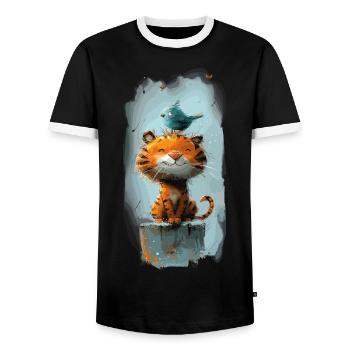 Niedliche Katze mit Ente auf dem Kopf für Kinder - Männer Kontrast-T-Shirt - Schwarz/Weiß - Vorne - AI Model Female 172 light (172cm) & AI Model Male 178 light (178cm)