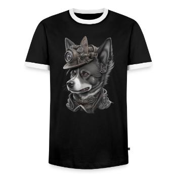 steampunk dog - T-shirt contrasté Homme - noir/blanc - Devant - AI Model Female 172 light (172cm) & AI Model Male 178 light (178cm)