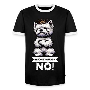 Avant de demander Westie, terrier des Highlands de l’Ouest - T-shirt contrasté Homme - noir/blanc - Devant - AI Model Female 172 light (172cm) & AI Model Male 178 light (178cm)