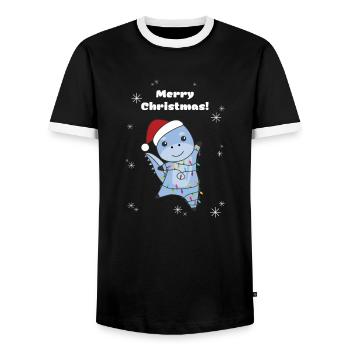 Dino Weihnachten Winter Tiere Dinos - Männer Kontrast-T-Shirt - Schwarz/Weiß - Vorne - AI Model Female 172 light (172cm) & AI Model Male 178 light (178cm)