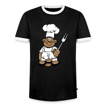 barbecue cuire cuisine barbecue - T-shirt contrasté Homme - noir/blanc - Devant - AI Model Female 172 light (172cm) & AI Model Male 178 light (178cm)