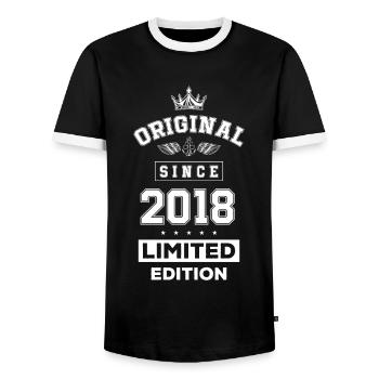 2018 limited edition birthday - Men's Ringer Shirt - black/white - Front - AI Model Female 172 light (172cm) & AI Model Male 178 light (178cm)
