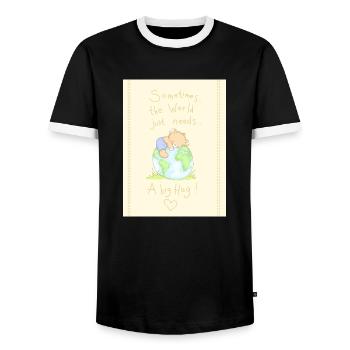 The world needs a big Hug - Men's Ringer Shirt - black/white - Front - AI Model Female 172 light (172cm) & AI Model Male 178 light (178cm)